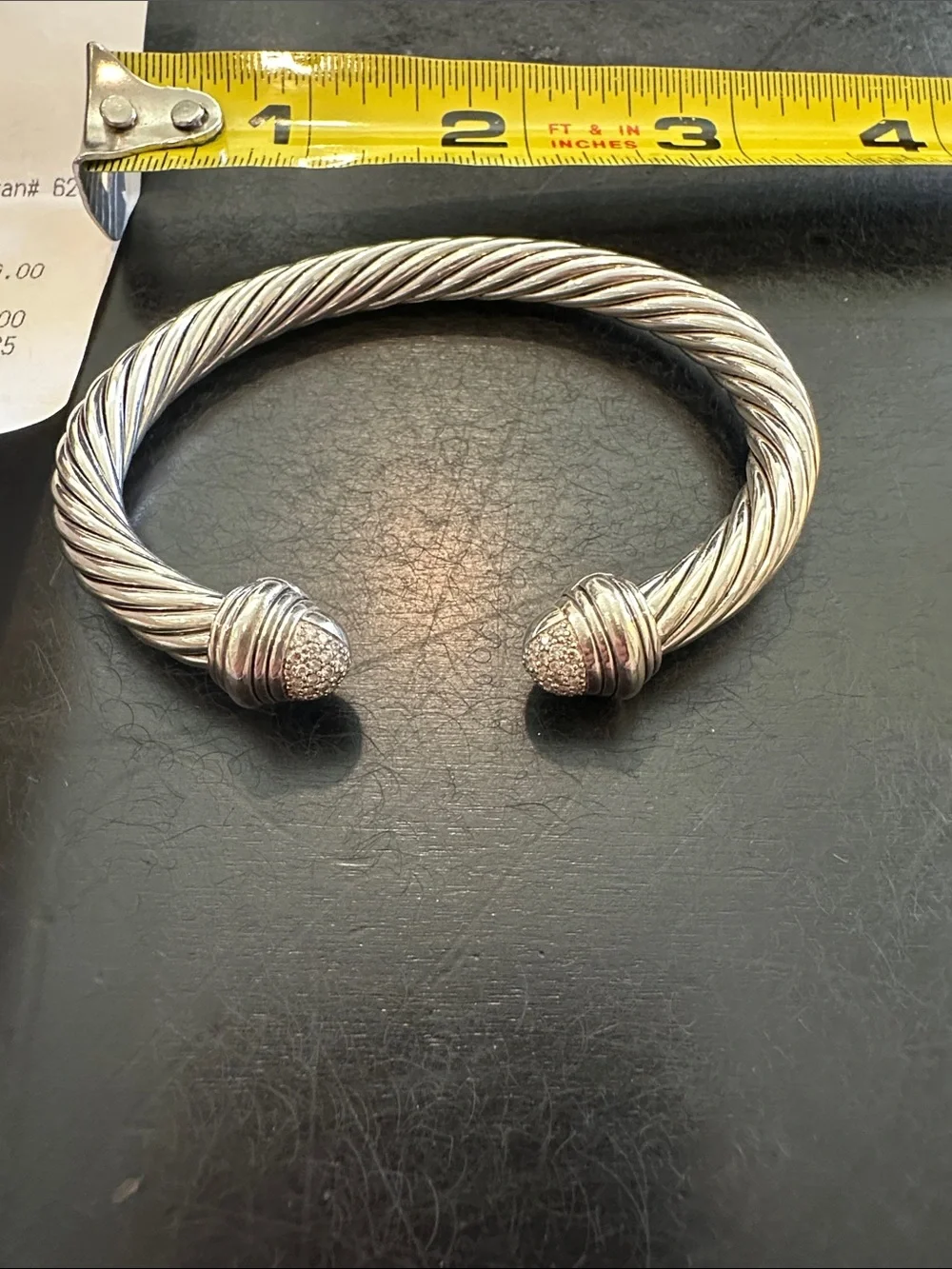 David Yurman Sterling Silver Twisted Cable Open Cuff Bracelet7mm dome pave